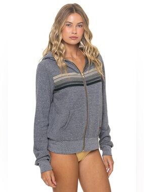 Aviator Nation 5 Stripe Hoodie In Heather Gray Size XXL